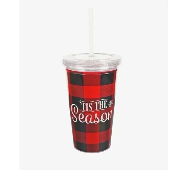 2 for $30 Double Wall Buffalo Check Holiday Tumblers Tis the Season - Picture 1 of 4